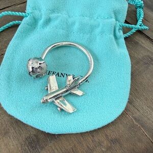 Tiffany Airplane & Globe Silver Keychain